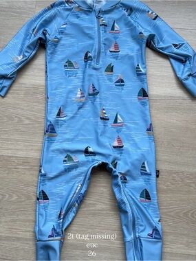 Light Blue Sailboat Print Kids One-Piece Swimsuit with Front Zip